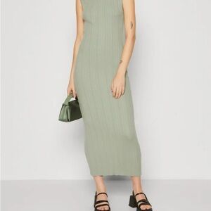 Abercrombie & Fitch Green Ribbed Halter Midi Dress
